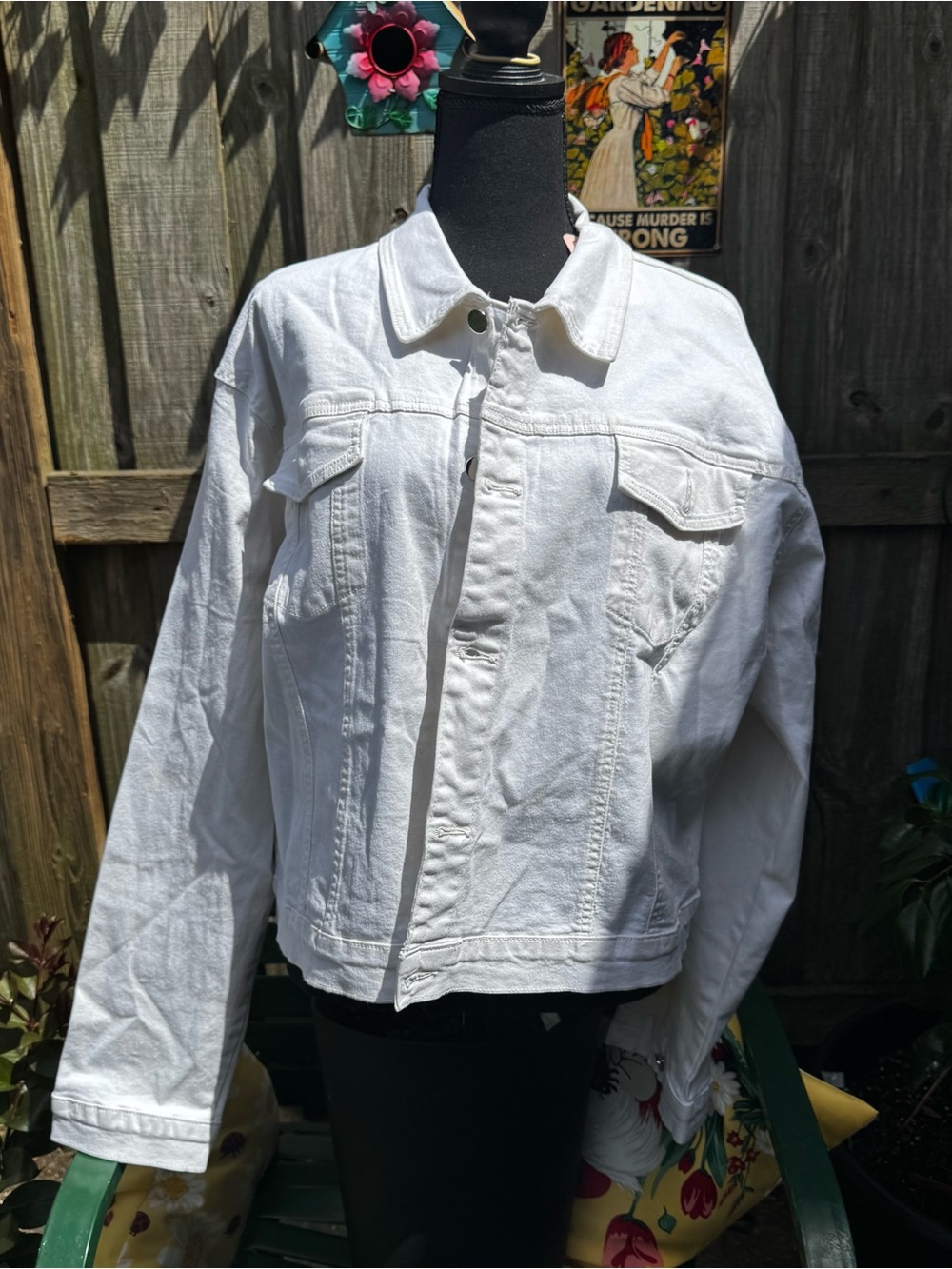 Women's Wifey White Denim Jacket - Casual Button-Front Jean Jacket